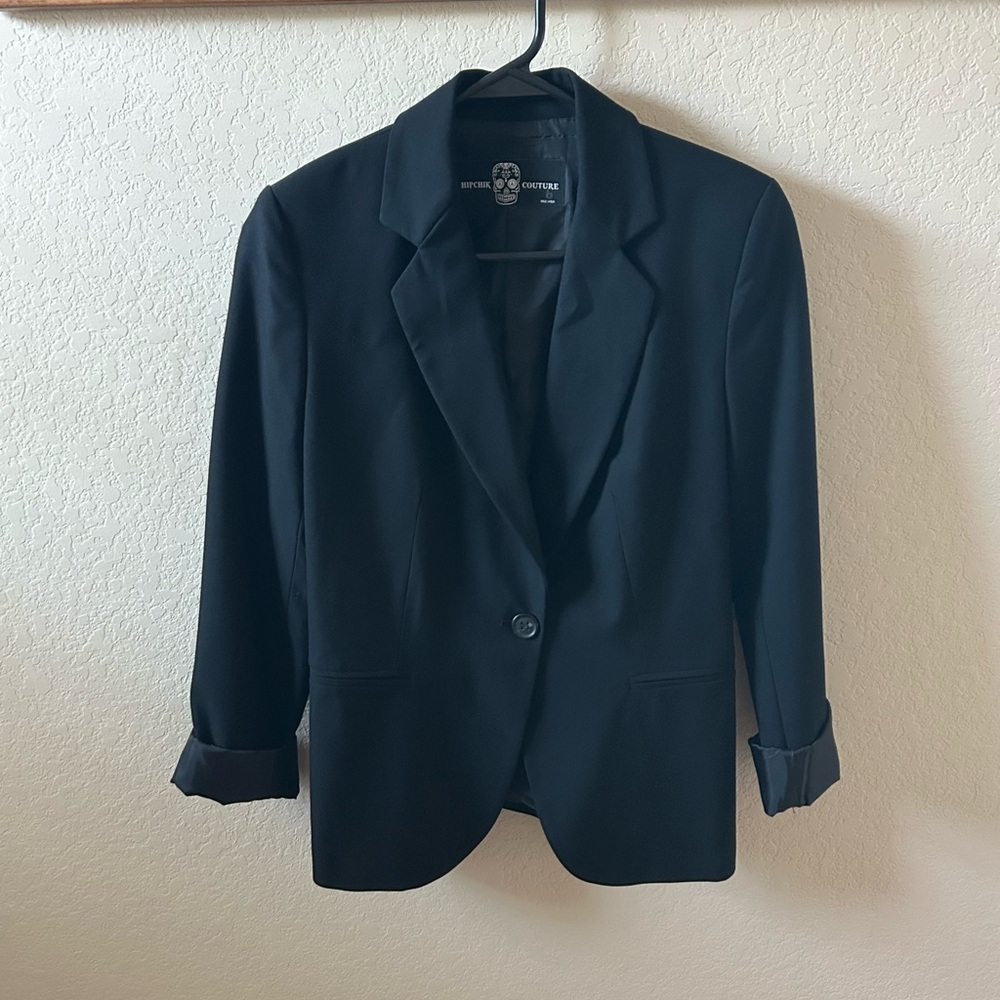 Hipchik Couture Women’s Black Blazer Single Button Glitter Back Detail Size 6